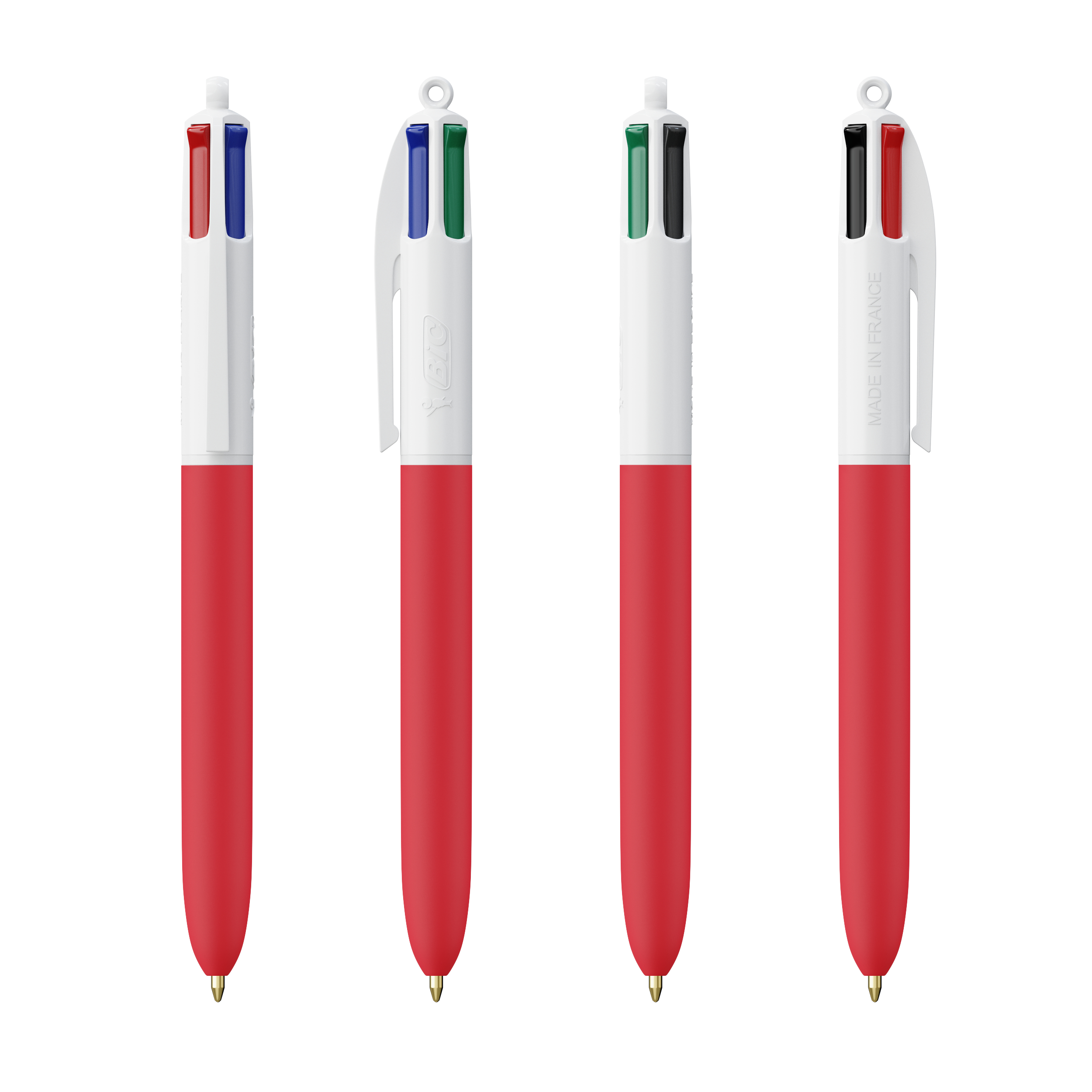Stylo BIC® publicitaire 4 Couleurs Soft avec Lanyard Blanc - rouge soft